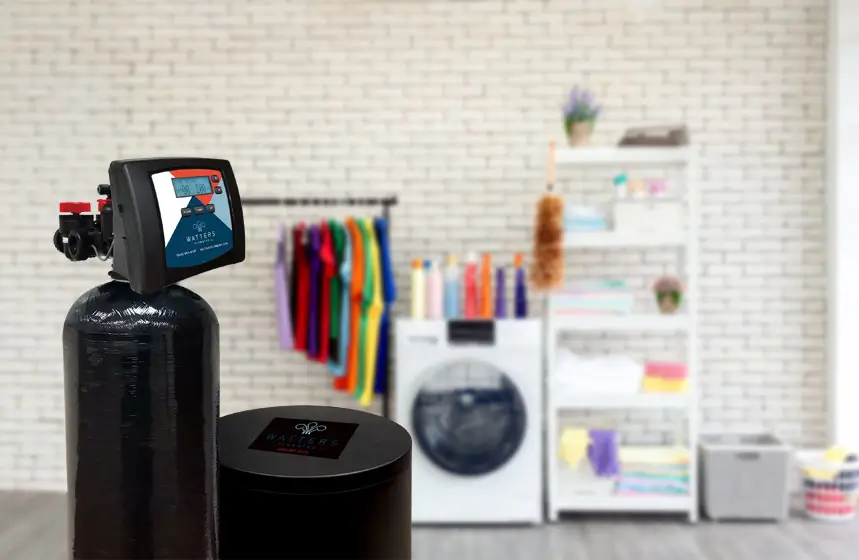 Water softener installed in utility/laundry room